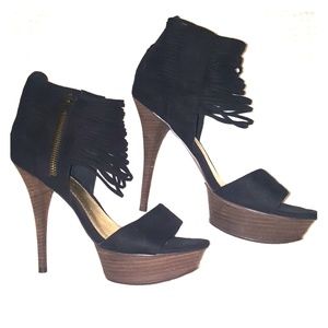 Faux suede wood platform heels by Wild Pair